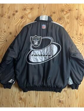 VTG 90s Oakland Raiders Starter Puffer Jacket Hood Mens M Logo Athletic Pro Line